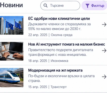 Новини и актуална информация — статии и новини от свързан канал, тук илюстрирани със съдържание на английски език.