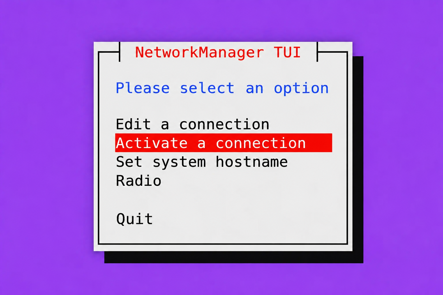 Меню на NetworkManager TUI