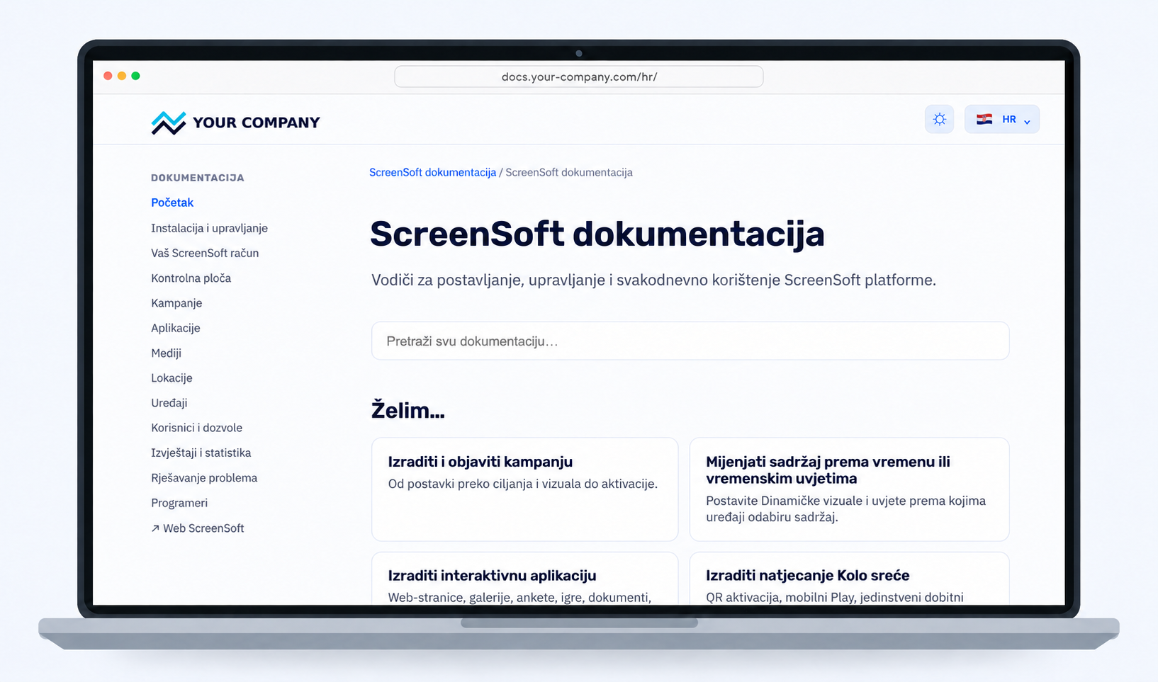 White Label dokumentacija na hrvatskom s logotipom partnera gore lijevo i vlastitom domenom